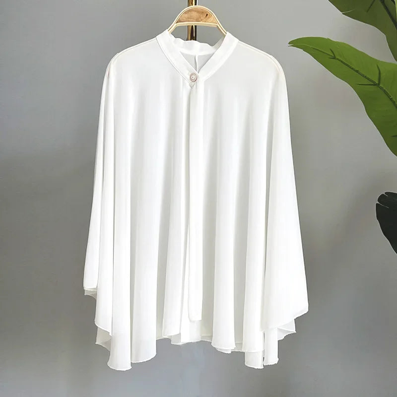 2025 Summer New Shawl Chiffon Sunscreen Clothes Women Lace Up Cloak Thin Air Conditioning Cardigan Lady Poncho Capes Black