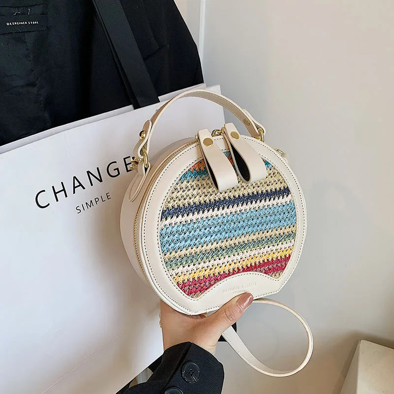 LEFTSIDE Small Striped Round Straw Bags for Women 2024 Y2k Summer Shoulder Bags Handbags and Purses Weave Beach Crossbody Bag
