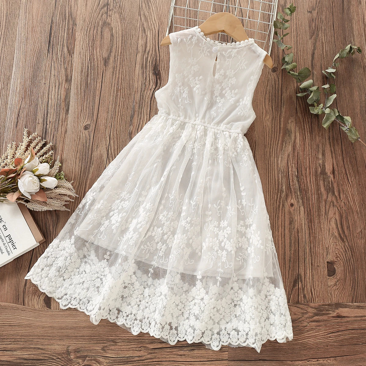 White Elegant Princess Dresses for Girls Clothes Sleeveless Summer Kids Party Lace Dress Baby Children Costumes 6 8 10 12 Years