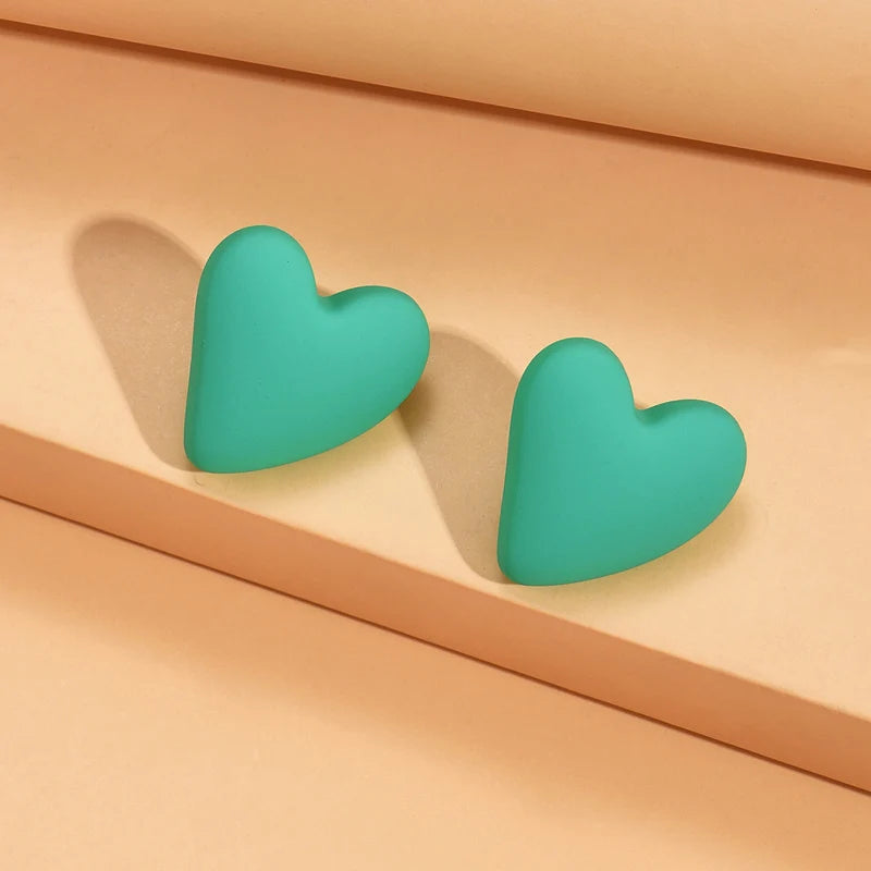 Koean Fashion Candy Color Acrylic Love Eardrop Simple Design Geometric Heart Party Jewelry Earrings Ear Studs All-match EarStuds