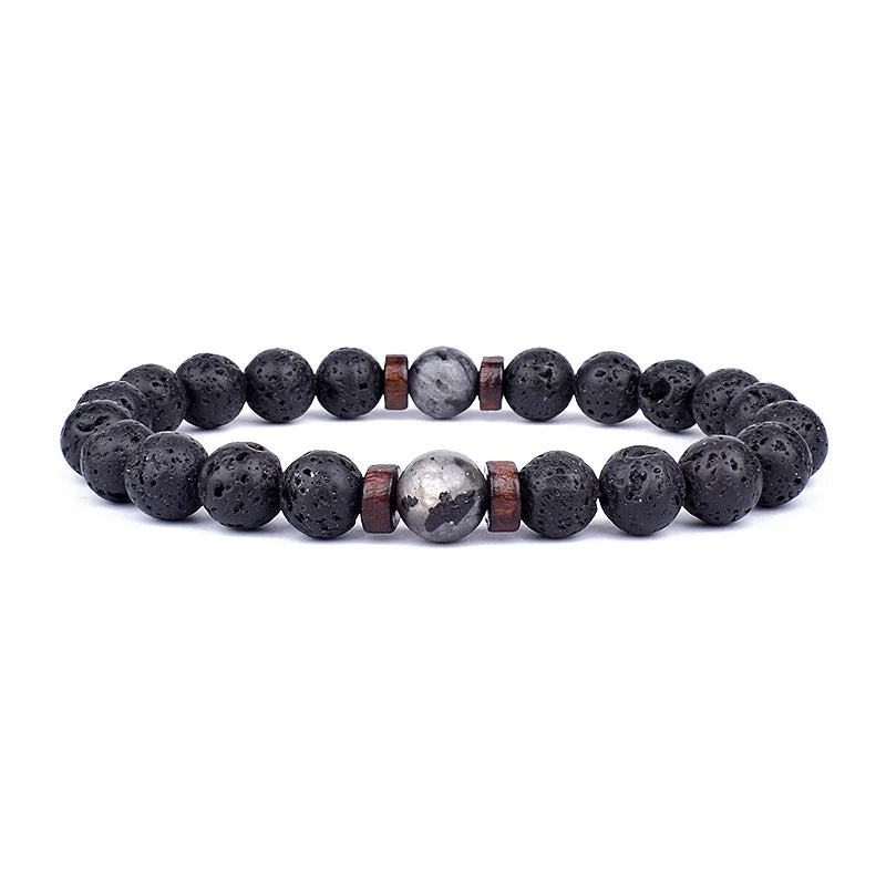 Fashion Natural Lava Stone Wooden Beads Energy Yogi Elastic Stand Bracelet Bangle For Men Accessorie Jewelry Valentine Gift