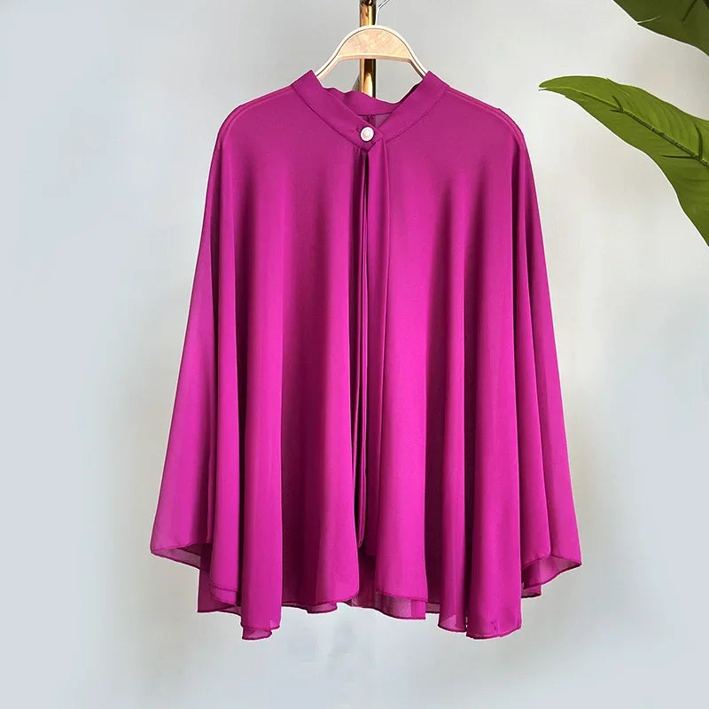 2025 Summer New Shawl Chiffon Sunscreen Clothes Women Lace Up Cloak Thin Air Conditioning Cardigan Lady Poncho Capes Black