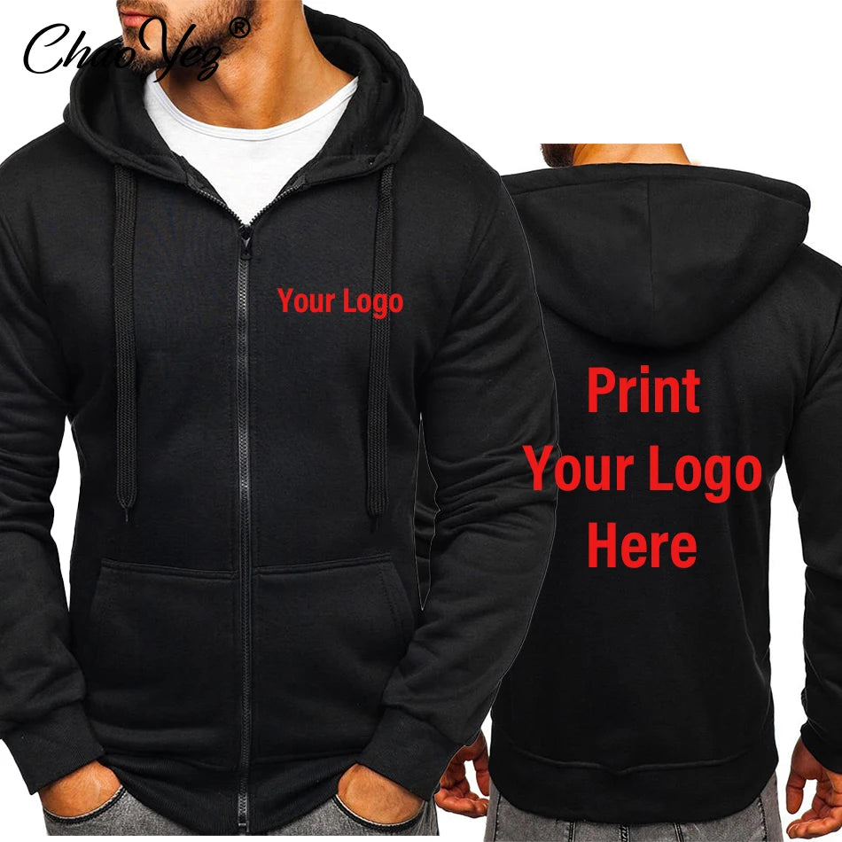 DIY Logo Spring Autumn Hoodie Coat For Men Custom Jacket Basic Zip Sweatshirt Outwear Sweatr Hooded Coats Casual Male Jackets