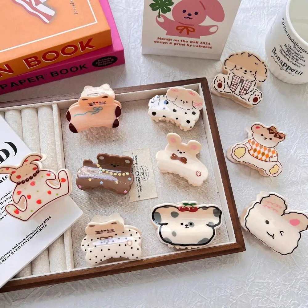 Girly Acrylic Cartoon Animal Hair Claw Korean Style Puppy Spotted Cat Hair Clip Kawaii Bear Small Shark Clip Woman