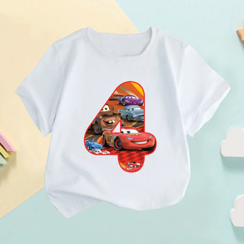 Auto Pixar Lightning McQueen Zahlendruck Kinder-T-Shirt Mädchen Kleidung 1 2 3 4 5 6 7 8 9 Jahre Geburtstag Baby Jungen T-Shirts,HKP2669