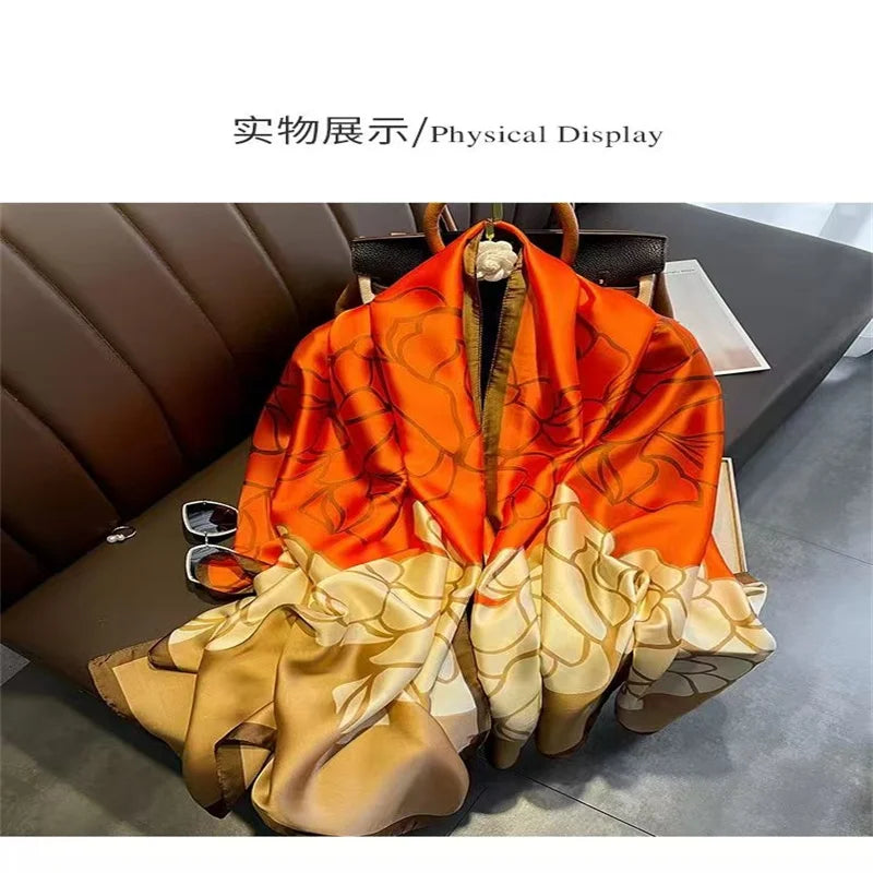 Brand New Women Silk Winter Scarf Luxury Design Print Lady Beach Shawl Scarves Fashion Smooth Foulard Female Hijab 2025