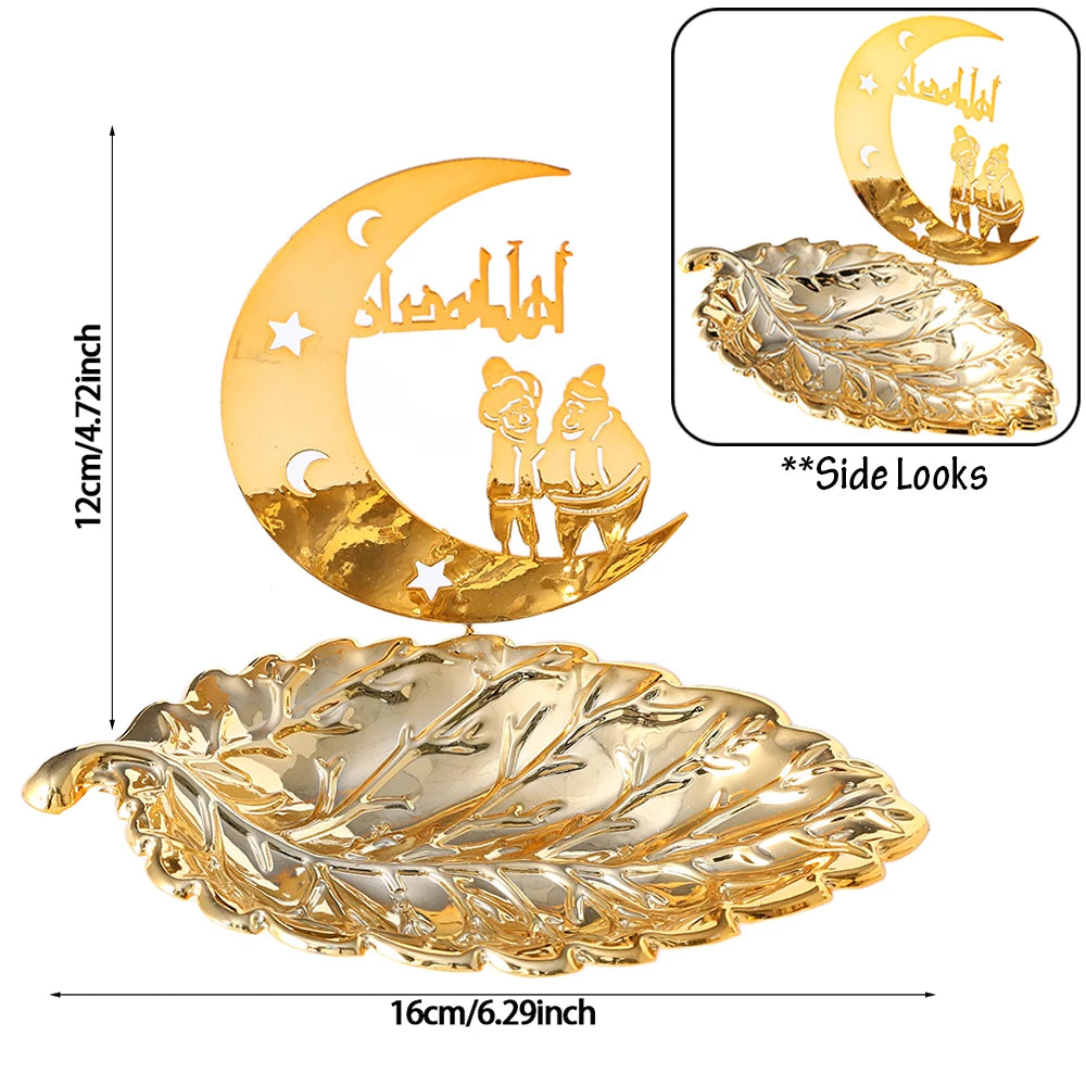 Gold Metal Ramadan Food Tray Eid Mubarak Dessert Fruit Plate Ramadan Decoration Islamic Muslim Festival Decor Gift Jewelry Plate