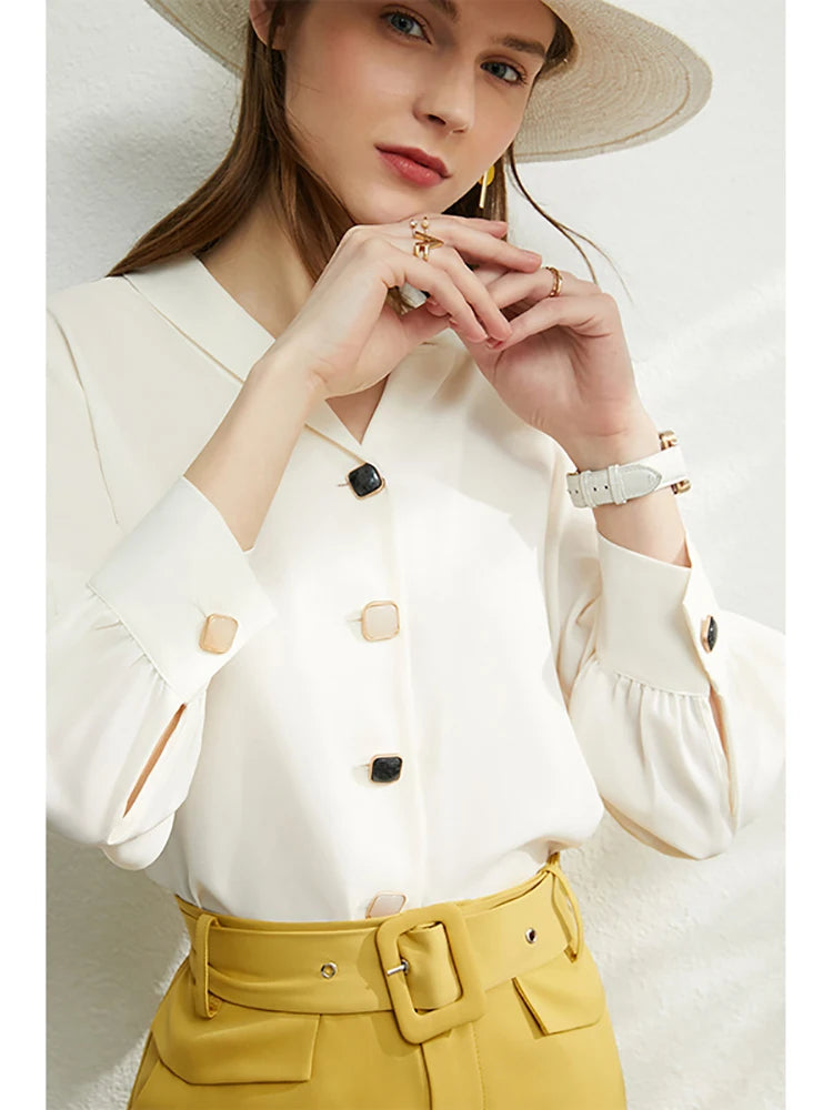 Amii Minimalism Blouse Women Spring Vneck Solid Chiffon Blouse Office Lady Casual Shirts Elegant Blusas Female Tops 12030219 clothes