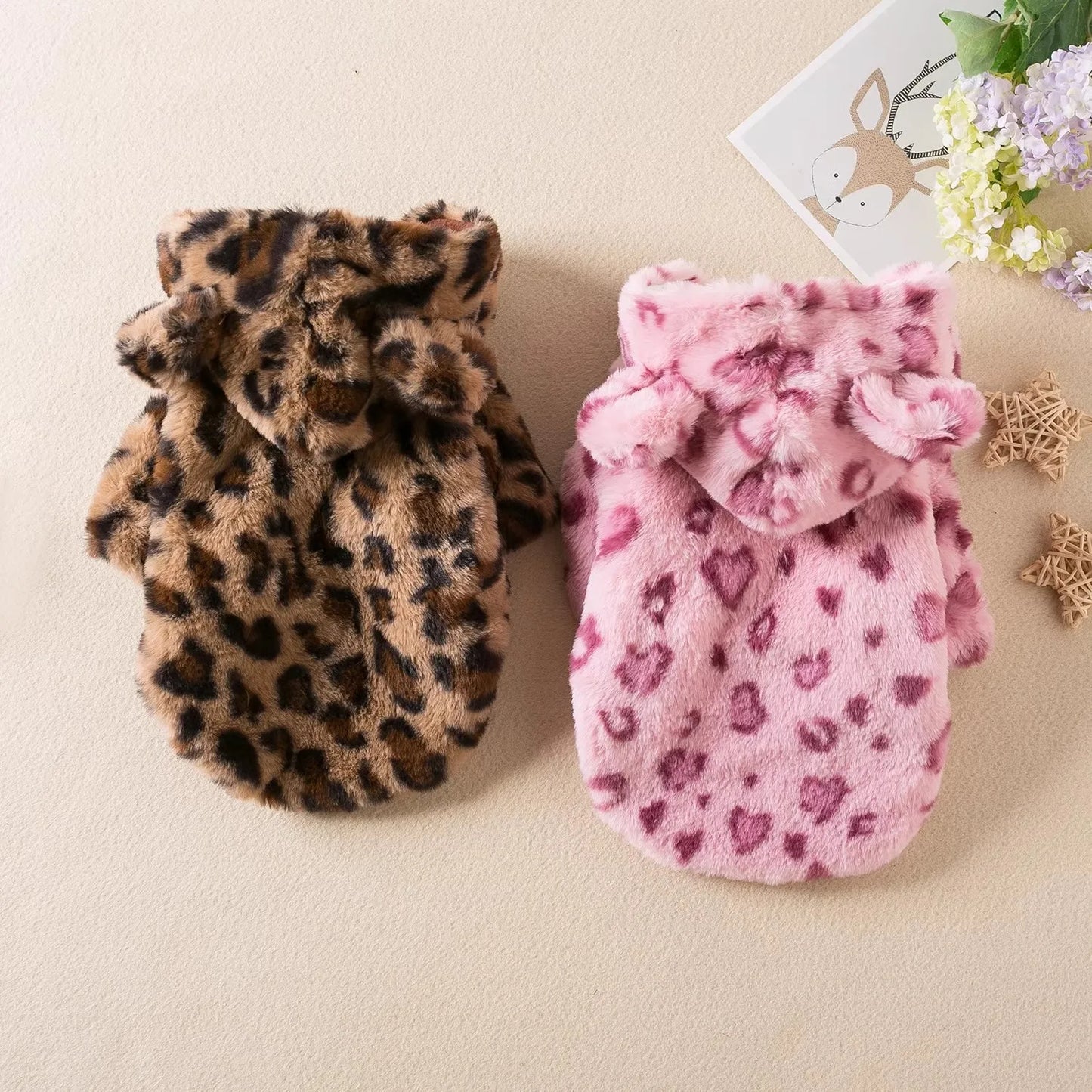 Hundekleidung, Frühlings- und Herbstkleidung, Kapuzenmäntel mit Leopardenmuster, Katzenkleidung, verdickte Teddyschnauzer, Zwergspitze, Haustierkleidung