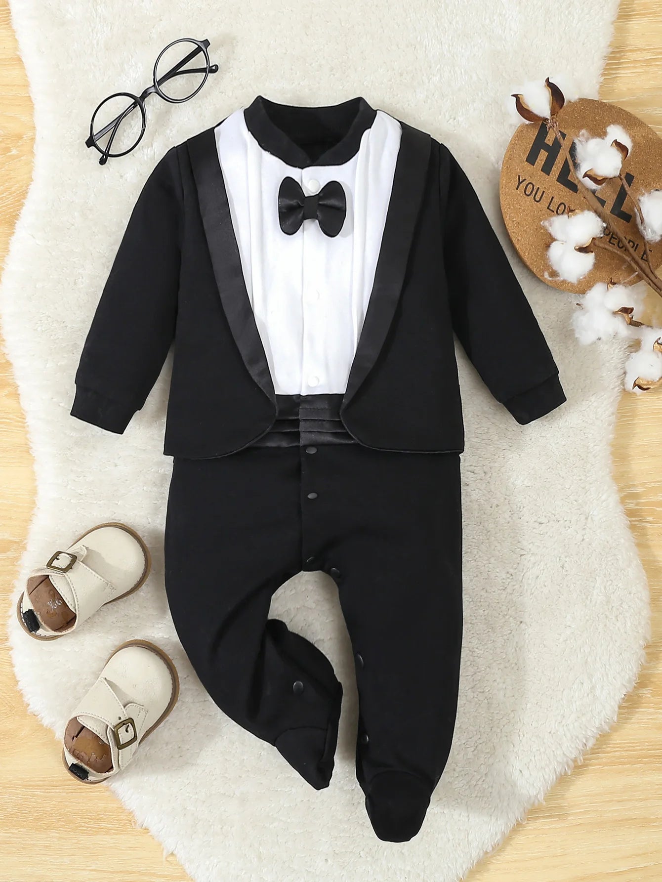 Herbst Säuglingsbaby-Strampler aus Baumwolle Gentleman-Füßling Prinzenkostüm Säuglingsoveralls Jungen formelle Kleidung für 0-12 Monate