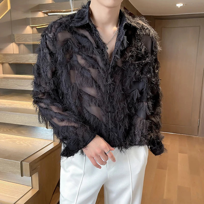 Loose Long-sleeved Shirt, Men's Single-breasted Square Collar Shirts Fashion Casual Blouse - mon