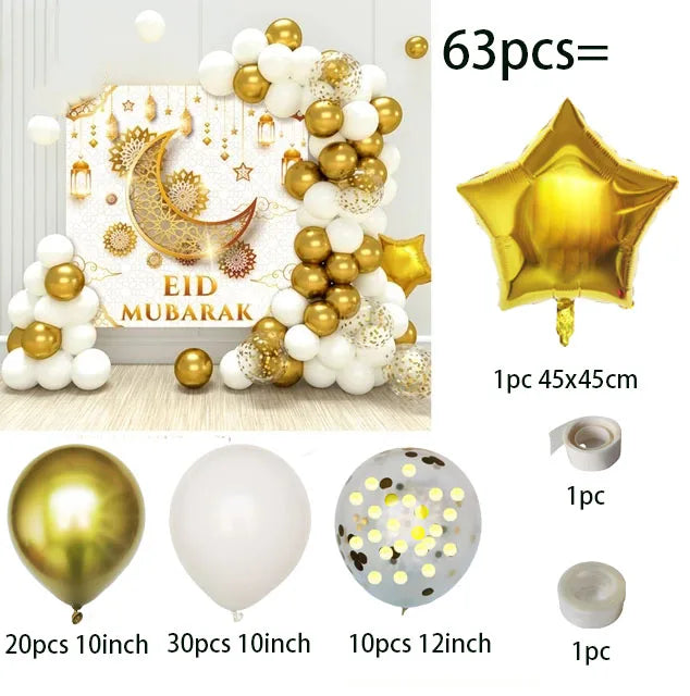 63pcs Eid Balloon Ramadan Decoration For Home 2024 Kareem Gurbang Islamic Festival Eid al-fitr Aid Mubarak Muslim Party Decor