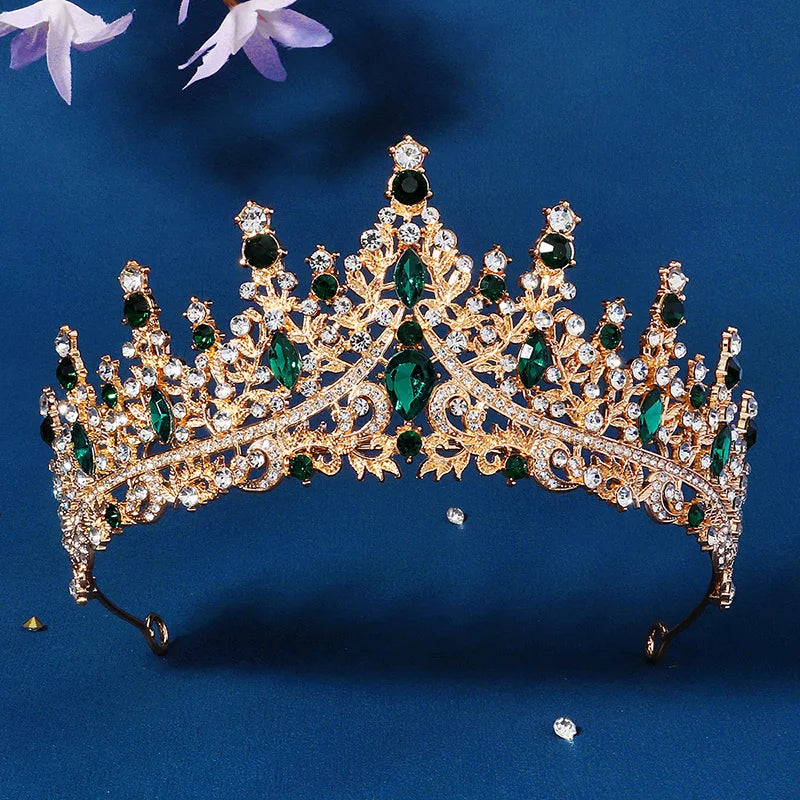 Green Wedding Bridal Pageant Crystal Rhinestone Tiaras Crown Ladies Party Luxury Princess Women Headpiece Hair Accessorie