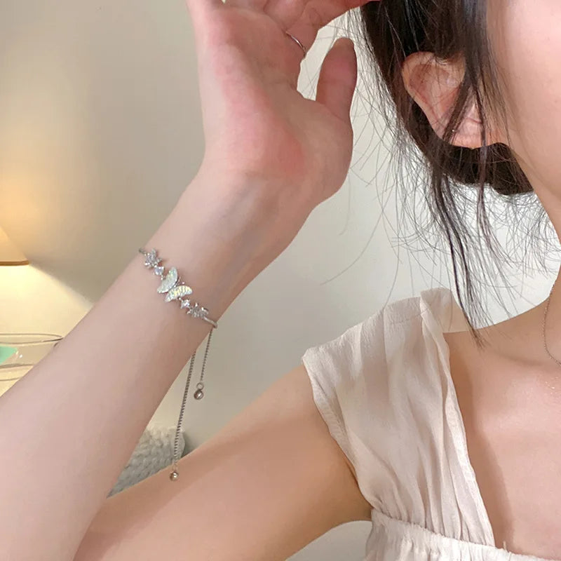 Colorful Zircon Butterfly Drawstring Bracelets For Women Lovely Bowknot Silver Color Adjustable Bracelets Jewelry Birthday Gifts