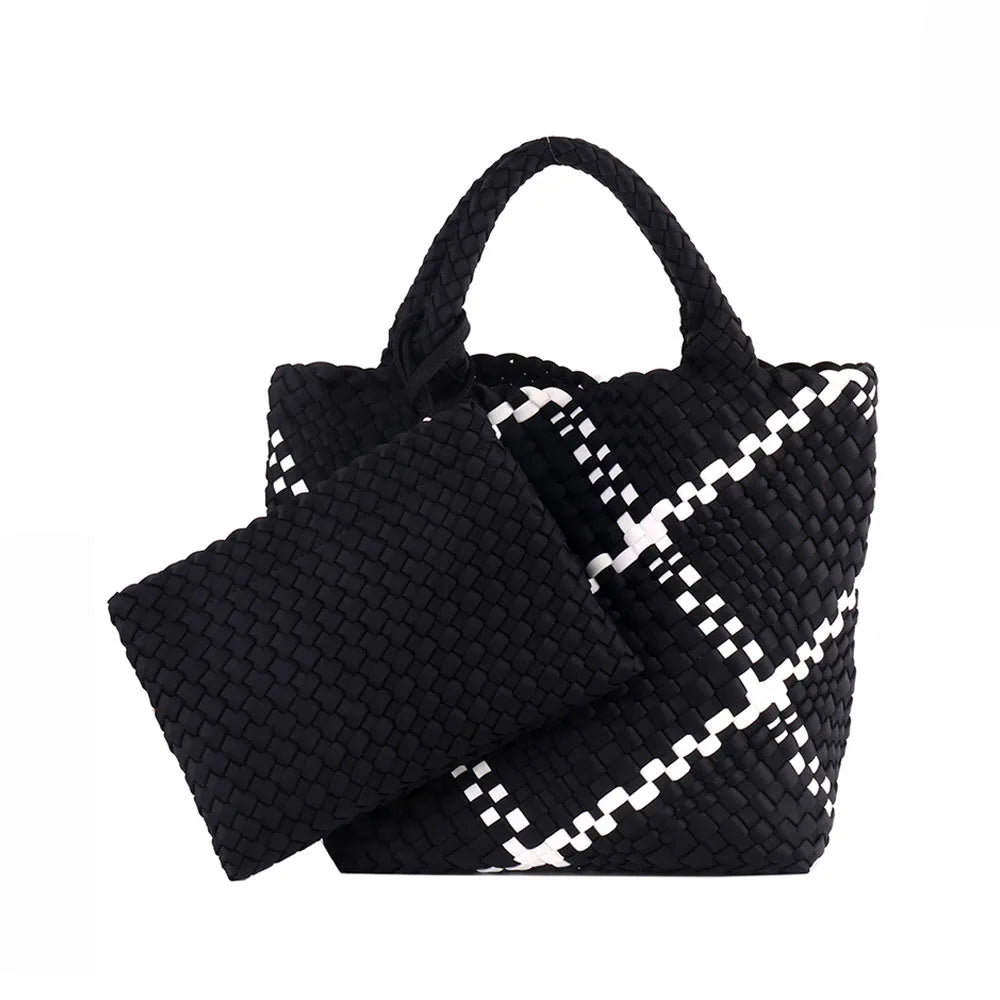 Hot Sale New Neoprene PU Woven Bag Beach Bag Large Capacity Woven Handbag Handmade Knitted Bag