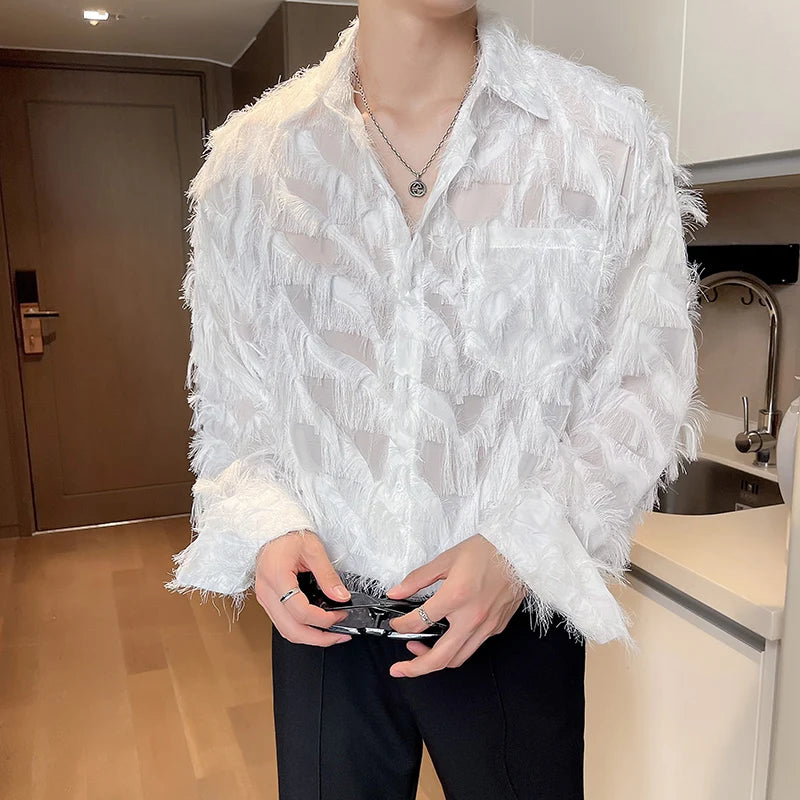 Loose Long-sleeved Shirt, Men's Single-breasted Square Collar Shirts Fashion Casual Blouse - mon