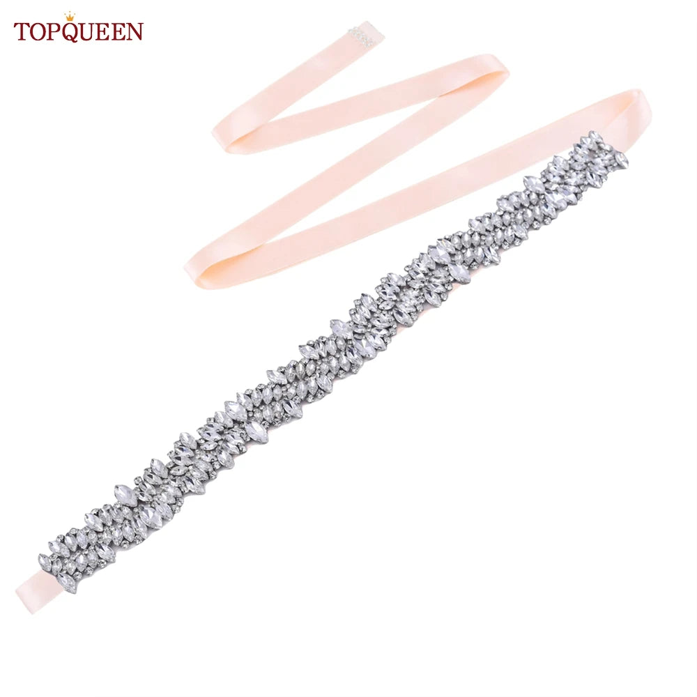 TOPQUEEN S81 Woman Bridal Wedding Decorative Belt for Party Evening Dress Accessories Female Fashion Belts Silver Rhinestones