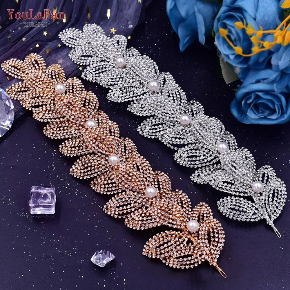 TOPQUEEN Wedding Headband Leaf Bridal Headpiece Woman Hair Accessories Jewelry Handmade Bride Headdress Pageant Tiara HP411