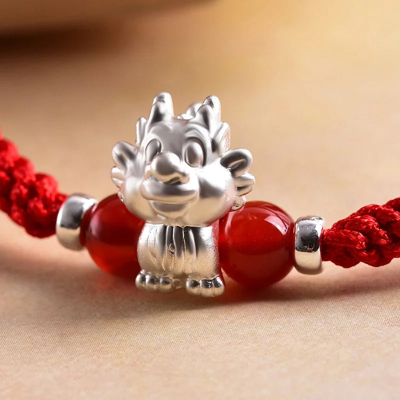 Sterling Silver Red Rope accessories for Women and Men Korean Version of Simple Transfer Bead the Year to the Dog Student Lovers Bracelet