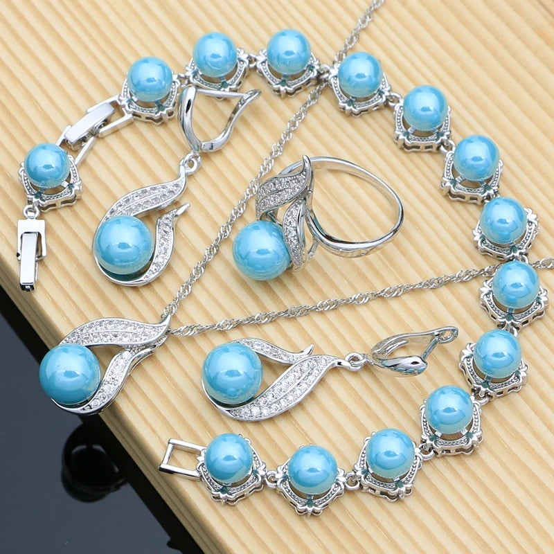 Black Pearls 925 Silver Jewelry Sets for Women Luxury Pearl Beads Bracelet Line Design Earring Ring Necklace for Lady Party Gift