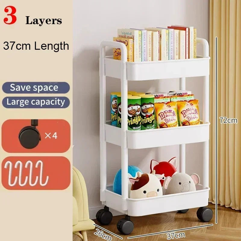Storage Rack Trolley Multi-functional Mobile Multi-layer Household Snack Storage Rack with Wheel for Living Room Kitchen Bedroom