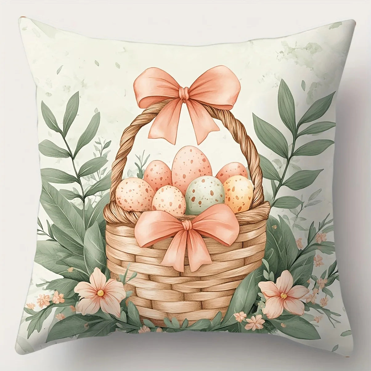 Easter Bunny and Plant Pillow Cover Nordic Home Decor Pillow Cover Festive Bedroom Living Room Decor Polyester Cushion Cover