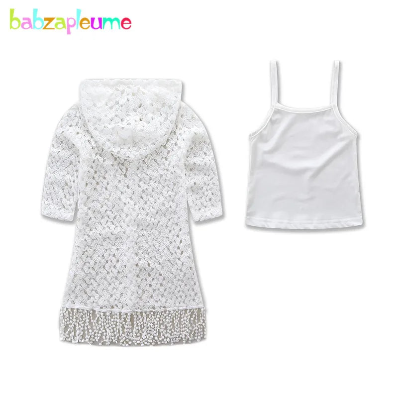 2Piece Spring Summer Family Matching Outfits Mother Daughter Clothes Hooded Girl Coat+White Tops Kids Boutique Clothes BC1040