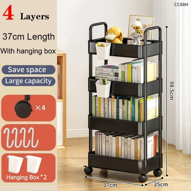 Storage Rack Trolley Multi-functional Mobile Multi-layer Household Snack Storage Rack with Wheel for Living Room Kitchen Bedroom