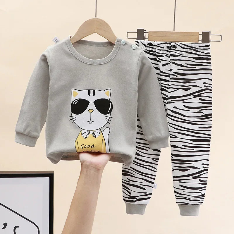 Neugeborene Kinder Jungen Mädchen Pyjama Sets Cartoon Casual Langarm Niedlich T-Shirt Tops mit Hosen Kleinkind Baby Herbst Schlafkleidung