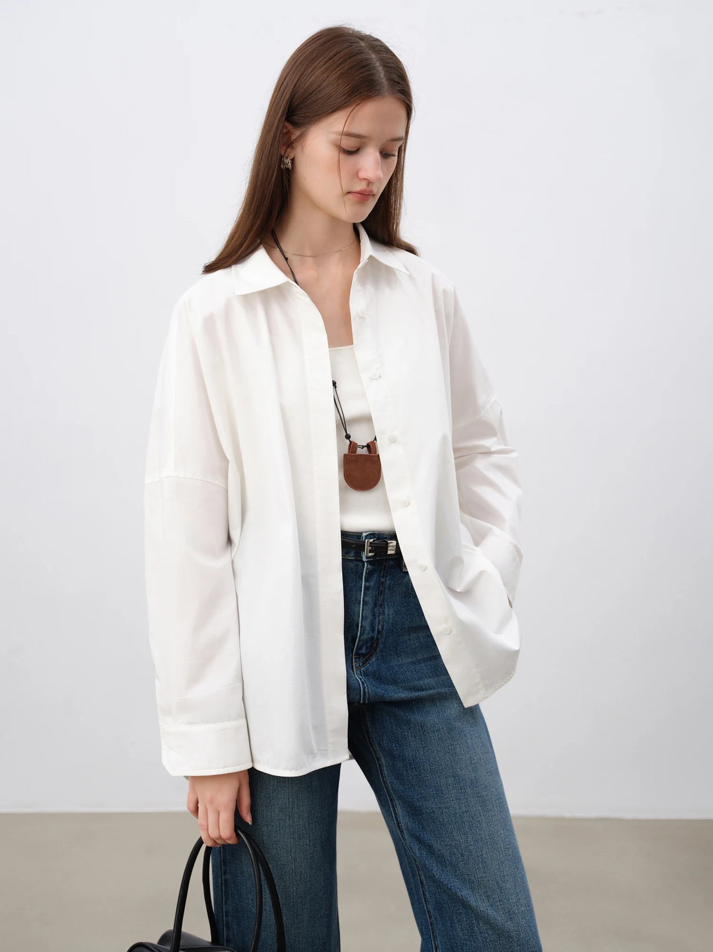 ZIQIAO Petite Size 100% Cotton White Shirt For Women 2025 Spring New Design Elegant Soft All-match Versatile Chic Top clothes