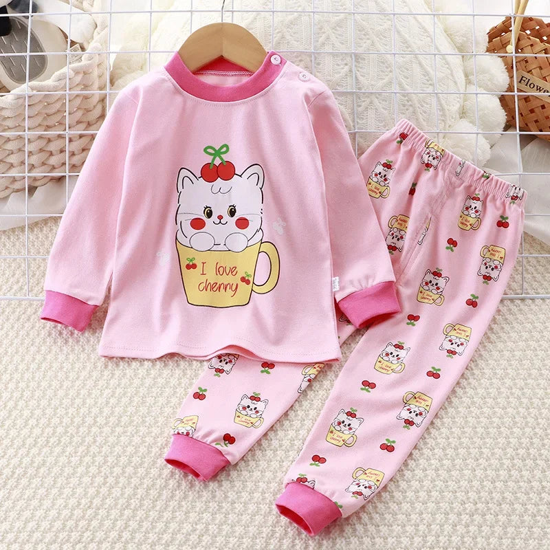 Neugeborene Kinder Jungen Mädchen Pyjama Sets Cartoon Casual Langarm Niedlich T-Shirt Tops mit Hosen Kleinkind Baby Herbst Schlafkleidung