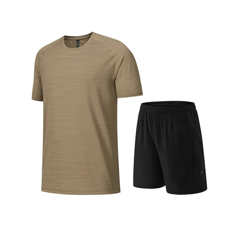 2pcs Set Mens Running Sportswear Suit Golf Tennis Workout Sweatshirts Short Sleeved Shorts Kits Outdoor Go Hiking Sports Clothes