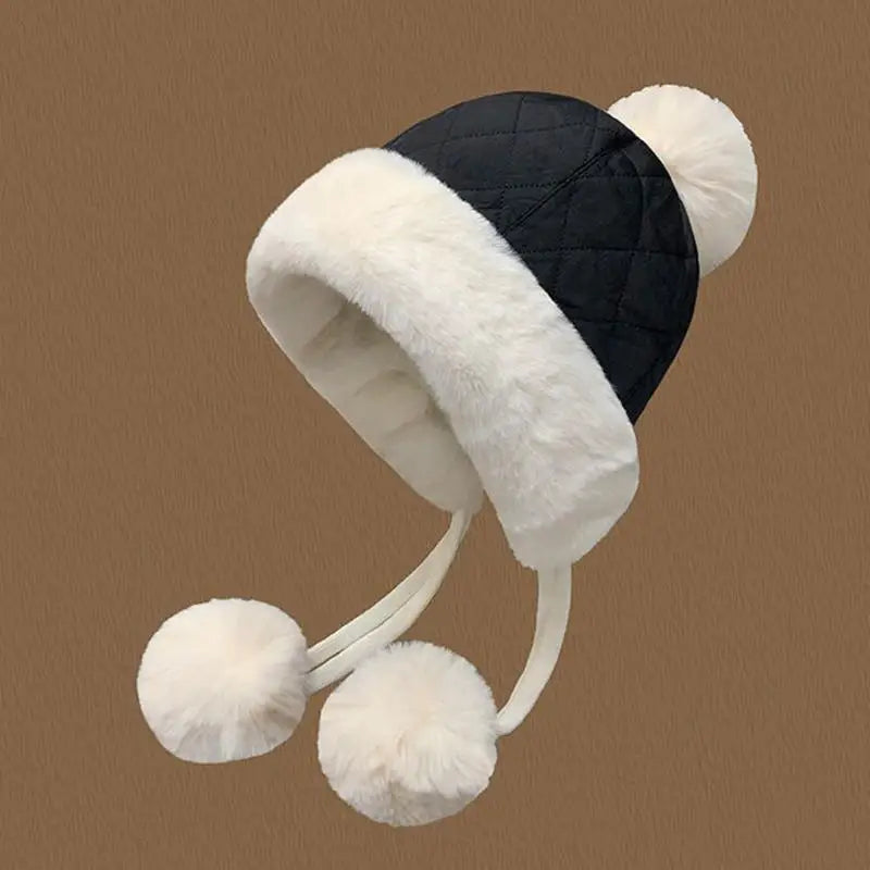 2024 Winter Women's Thickened Warm Knit Hat Ear Protection Plush Warm Cotton Cold Cap Breathable Fashionable Outdoor Wear