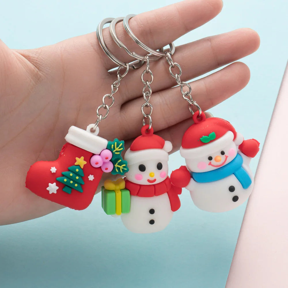 Christmas Keychain Cartoon Cute Doll Pendant Santa Claus Snowman Tree Keyring for Men Women Party Decoration Souvenir