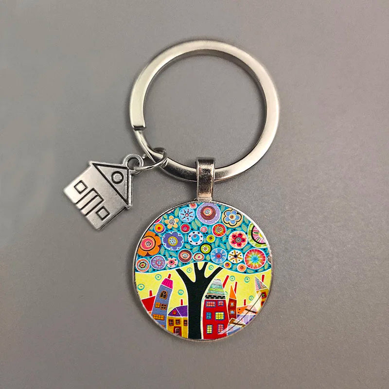 Key To The New House Kechain Beautiful House Under The Starry Sky Key Ring Personality Jewelry Gift Key Holder for New Home