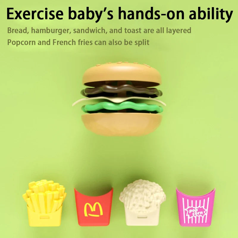 27pcs Baby Pretend Play Kitchen Kids Toys Simulation Hamburg Fries Food Role Play Montessori Educational Gift Toys for Girls