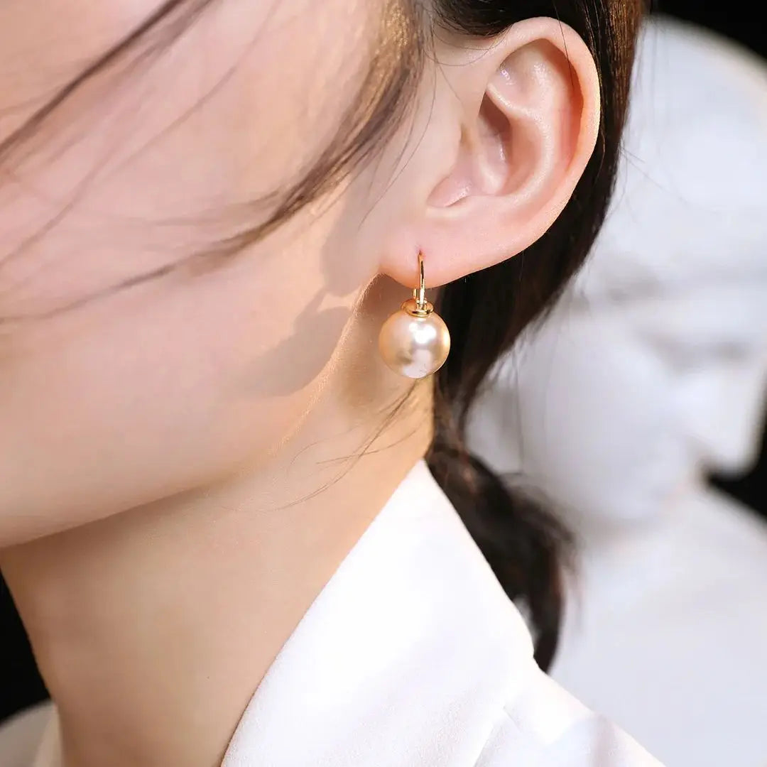 VOBIPY 925 Sterling Silver Earring Pink Color Pearl Earring For Women Wedding Party Gift Fashion Jewelry 12-14mm Shell Pearl
