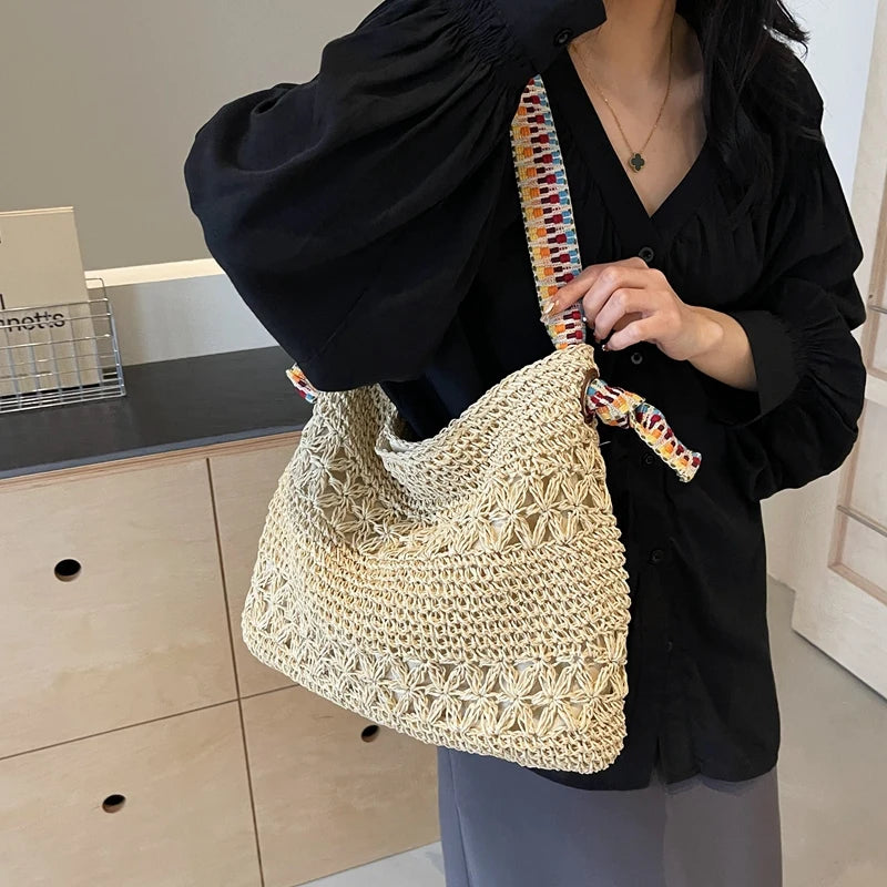 Large Design Straw Shoulder Bags for Women 2024 Y2K Korean Fashion Summer Shoulder Bags Travel Handbags and Purses Beach Bag
