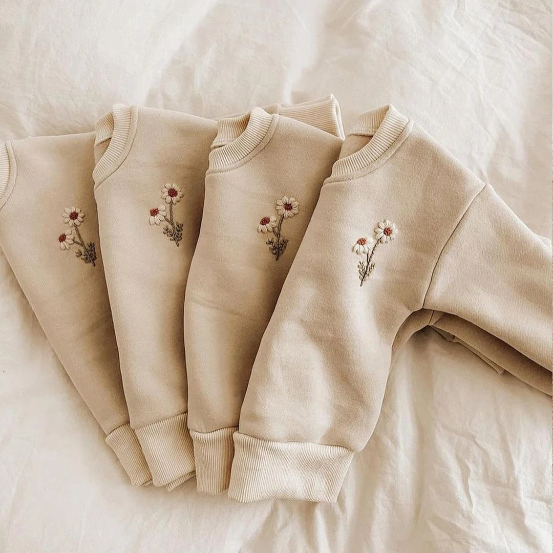 Baby Mädchen Kleidung Set Fleece Stickerei Daisy Pullover Sweatshirt + Jogger Hosen Set Mädchen Jungen Trainingsanzug Kleinkind Mädchen Kleidung