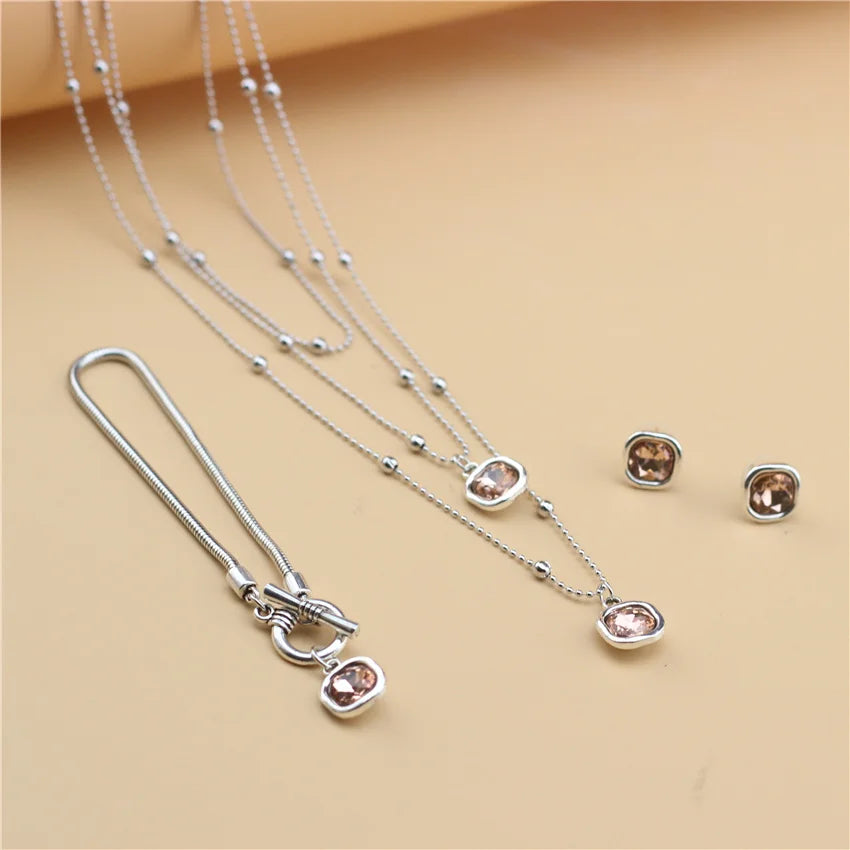 Anslow 2022 Design Fashion Bijoux Femme Woman Crystal Jewelry Accessories Set Necklace&Earring&Bracelet Valentine Day Funny Gift