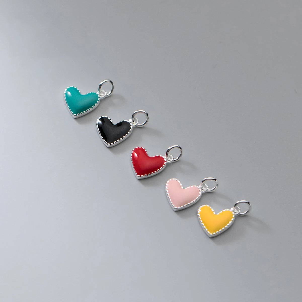 925 Silver Charms Heart Pendant Charms DIY Pendant Necklace Accessries Jewelry Silver 925 Colorful
