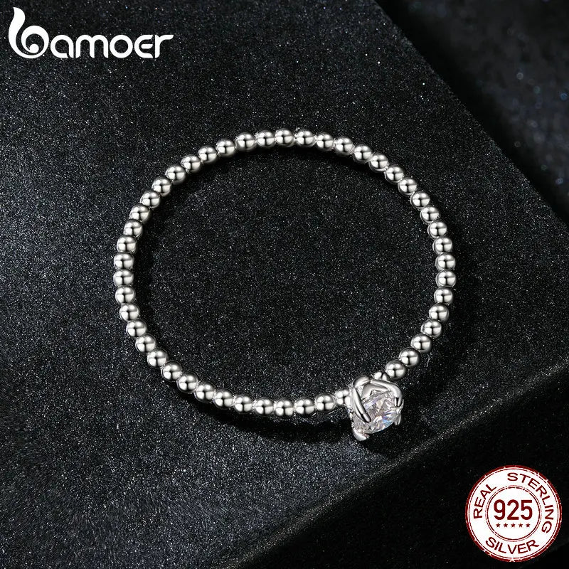 Bamoer 925 Sterling Silver Stackable 0.1ct Moissanite Beads Ring For Women Engagement Wedding Jewelry Fashion Accessories