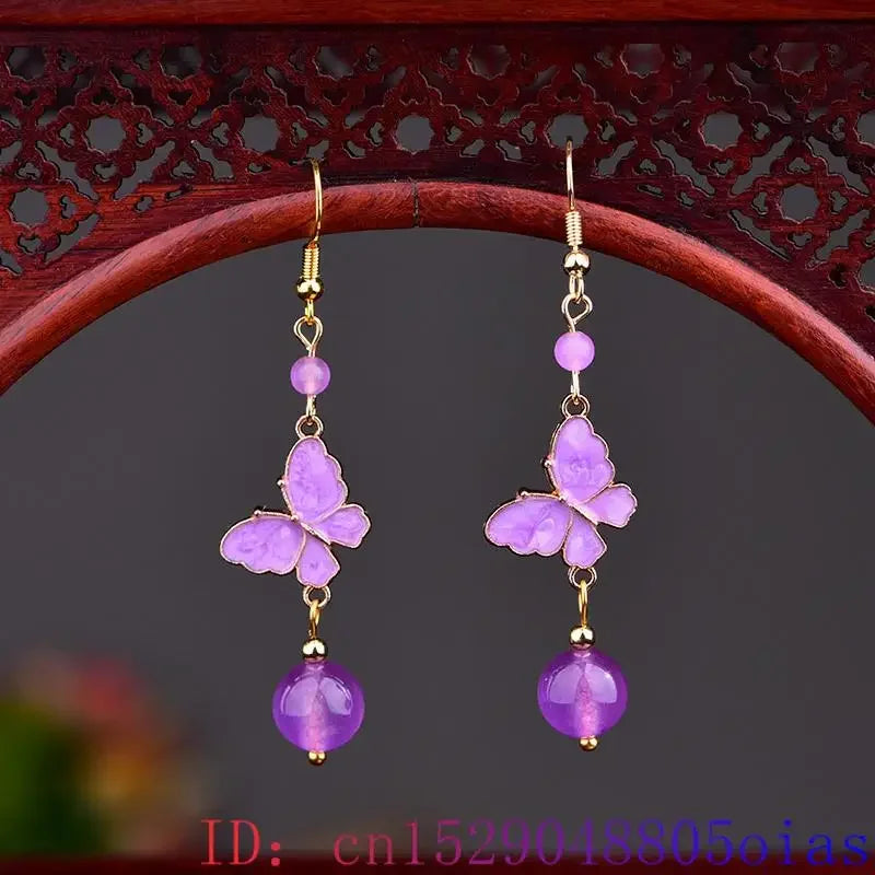Real Jade Butterfly Earrings Fashion 925 Silver Vintage Stone Energy Luxury Bead Women Gifts Talismans Carved Natural Jewelry