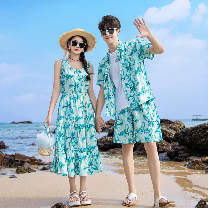 Urlaub Eltern-Kind-Kleidung Familie passende Strand Paar Kleidung Papa Sohn Outfits Sets Resort Mama Tochter ärmelloses Kleid