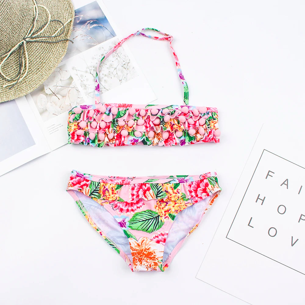 CHEAP Teen Kids Girls Swimwear Swimsuit Children Print Bandage Bikini 2024 Wholesale Brand Baby Girl Biquini Swimming Suit