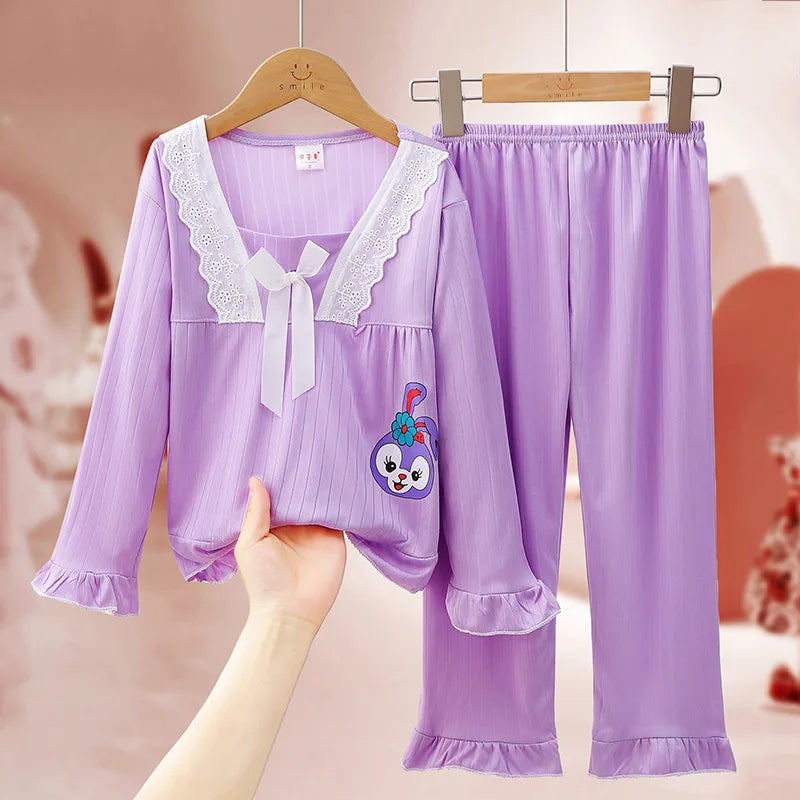 Children's Pajamas for Girls in Spring and Autumn Long Sleeved Thin Style Parent-child Big Girl Home Clothing Princess Style S