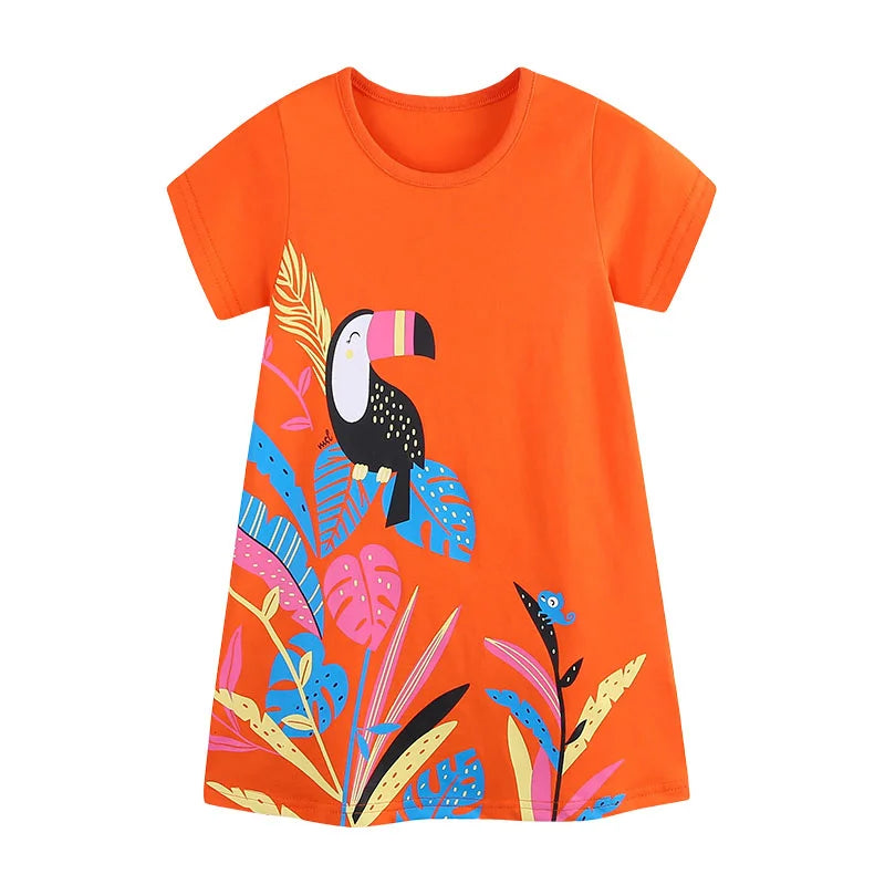 2-7T Sleeveless Girls Dresses Summer Girls Party Dress Animals Print Birthday Kids School Children Clothing Toddler Dresses