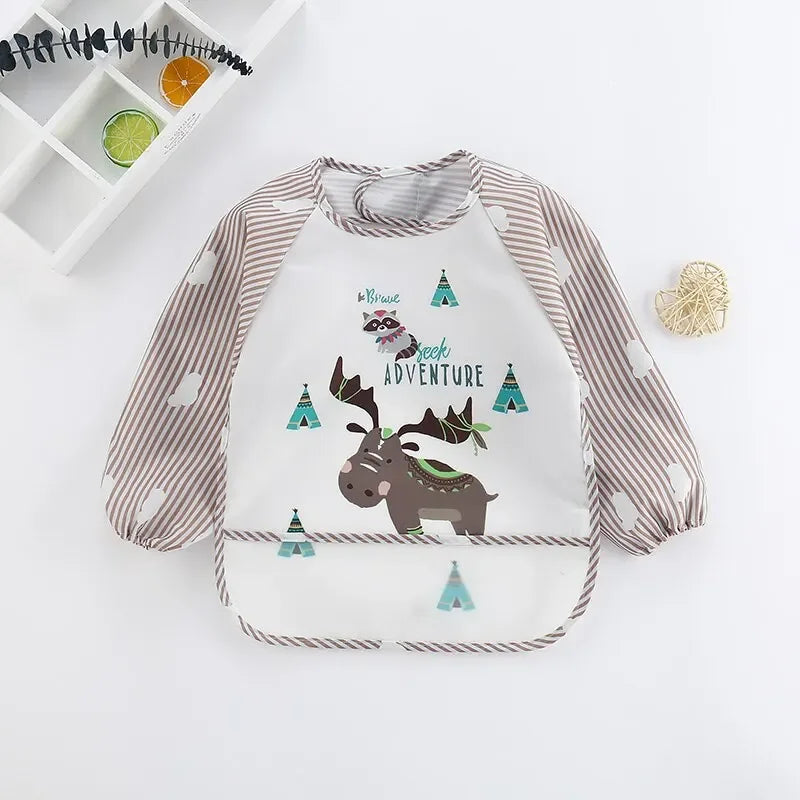 1 Stücke Wasserdichte Essen Smock Infant Kleinkind Baby Cartoon Langarm Kunst Schürze Tier Smock Weiche Baby Lätzchen Spuckkleidung