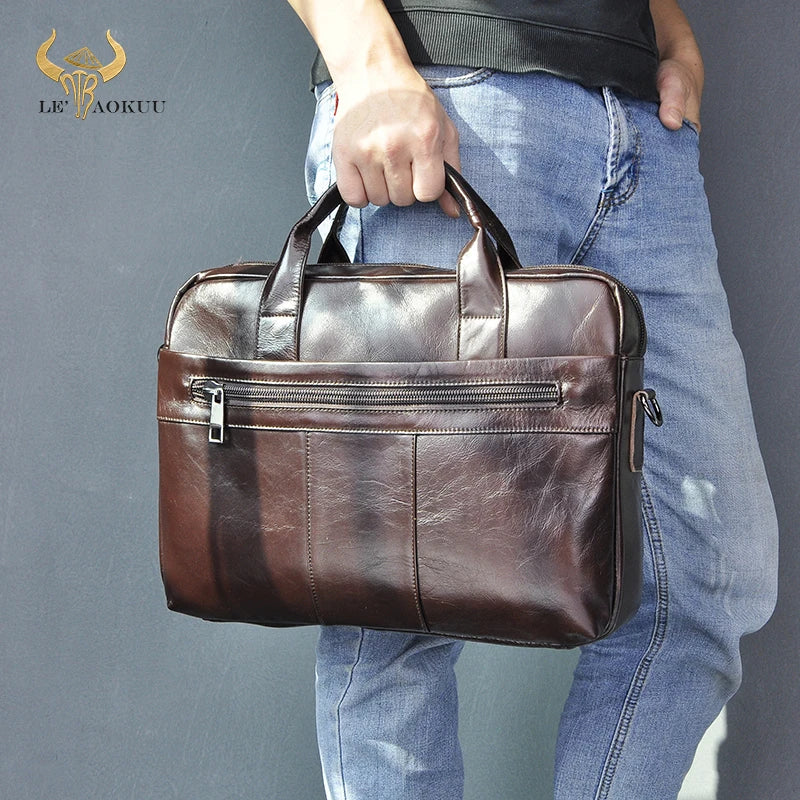 Oil Waxy Leather Coffee Design Business Briefcase 15" Laptop Document Case Fashion Attache Messenger Bag Tote Portfolio 9022-b