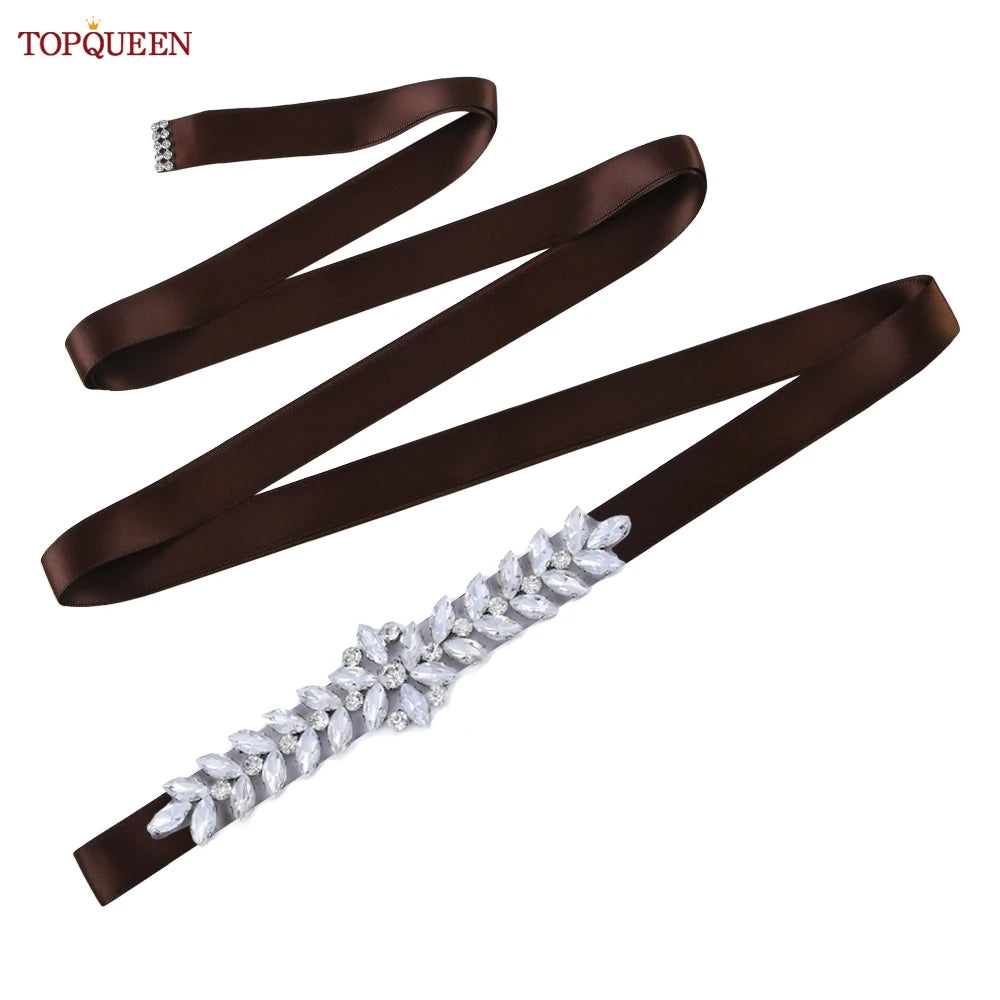 TOPQUEEN Wedding Dress Belt Sash Banquet Party Accessories Bridal Belt Silver Rhinestone Handmade Applique S69